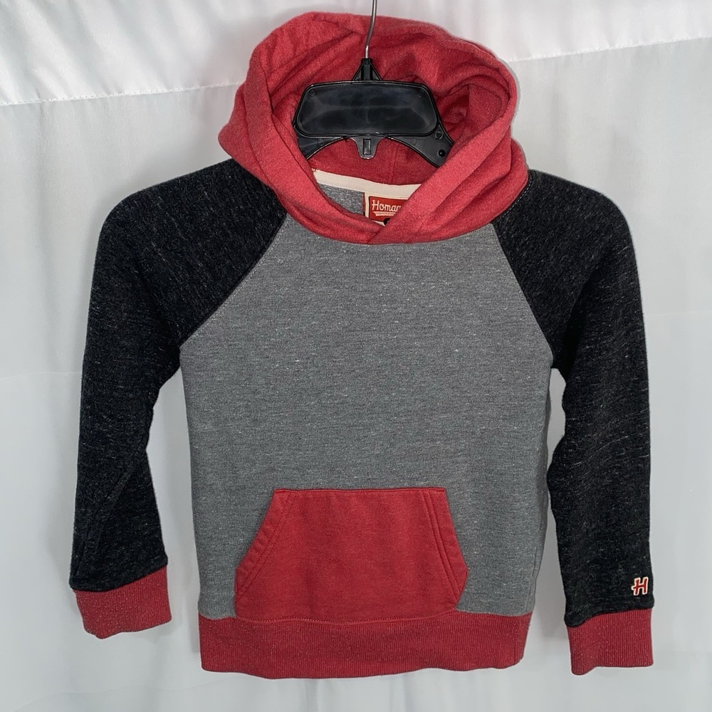 Homage Blank Gray/Red/Charcoal Hoodie Hooded Sweatshirt Youth Kids Size 6